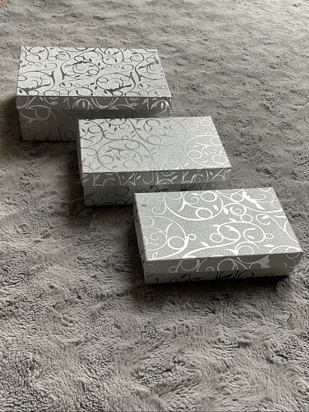 Decorative Silver Patterned Gift Boxes - Set of 3